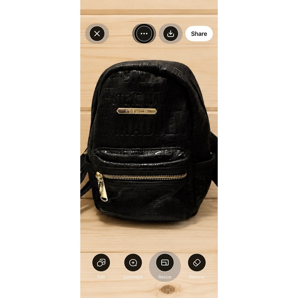 Steve Madden Black Embossed Logo Mini Backpack Gold Hardware Adjustable Straps[A